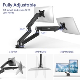 Dual Monitor Mount for Desk, Heavy Duty Dual Monitor Stand for 17 to 35 inch Ultrawide Monitors Holds 4.4 to 26.4 lbs Screen, Height Adjustable Monitor Arm for Gaming, Home, Office, VESA Mount, Black