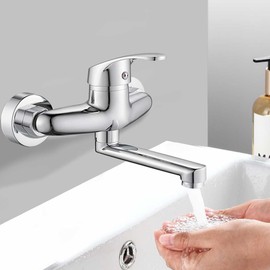 Wall Mounted Kitchen Tap Wall Mounted 360 Degree Rotatable Wall Fitting Sink for Outdoor Areas Such as Kitchens, Restaurants, Gyms, Gardens, Huts