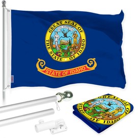G128 Combo Pack: 6 Ft Aluminum Spinning Flagpole (Silver) & Idaho ID State Flag 3x5 Ft, LiteWeave Pro Series Printed 300D Polyester | Pole with Flag Included