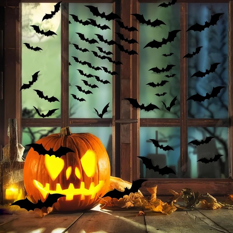 120Pcs Halloween Home Decor 3D Bats Halloween Window Stickers,4 Sizes