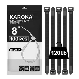 Zip Ties 8 inch Heavy Duty Zip Ties with 120 Pounds Tensile Strength, Black Cable Ties, 100 Pieces,by Karoka