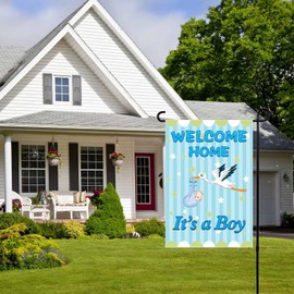XMRCARRY Welcome Home Baby Garden Flag Its A Boy Stork Double Sided Burlap Flags for Outside, House Newborn Baby Shower Party Indoor Outdoor Yard Small Decoration Sign Decor 12x18 Inch
