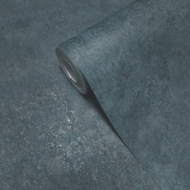 Wallpaper Peacock Dark Blue Distressed wallcoverings Faux Concrete Textured roll