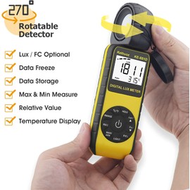 Digital Lux Light Meter, Luxmeter 881D Measure Lumen 0.01~400,000 Lux, Illuminance Tester Luminometer to Check Light Level and Temp for LED Plant Grow Light Photography