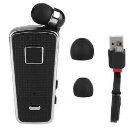 Fineblue Bluetooth5.1 Headset Portable Inear Retractable Business Lavalier Earphone Earpiece Black