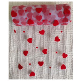 Sewing Lace Ribbon, Two Sides Red Heart Mesh Lace Trim Perfect for DIY Art Craft 15cm Width × 10 Yard Length