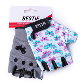 Bestif Children's Cycling Gloves for Boys and Girls, Fingerless Cycling Gloves, Half Finger, Hook and Loop, Gel Padding, white, S/M