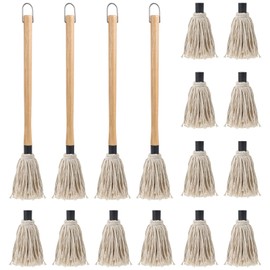 BBQ Mop Set of 2, Wooden Long Handle Grilling Basting Mop with 6Pcs Replacement Heads, BBQ Mop Brush for Basting Steak Marinade Sauce(18.3inch)