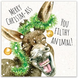 Twizler Funny Christmas Card Donkey - Merry Christmas Cards Funny - Xmas Card - Mens Christmas Card for Him Husband Dad Son - Womens Christmas Card for Her Wife Mom Daughter