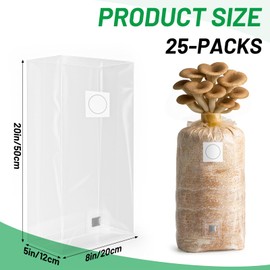 GREANER Mushroom Grow Bags 6 Mil, 8"x5"x20" Thick Autoclave Spawn Bags with Injection Port for Your Grain-25PCS