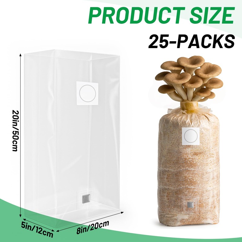 GREANER Mushroom Grow Bags 6 Mil, 8"x5"x20" Thick Autoclave Spawn
