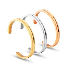 NUTRISMART Stainless Steel Grooved Cuff Bangle High Polished Jewelry Bracelet for Women (3PCS - Silver+Rosegold+Gold)