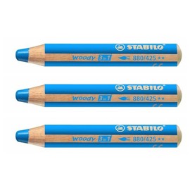 STABILO Woody 3 in 1 Extra Large Pencils, Cobalt Blue, Medium (Pack of 3)