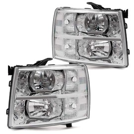 CNNELL Headlight Assembly Compatible with 2007-2013 Chevy Silverado 1500/2007-2014 2500&HD 3500&HD Headlights Bumper Lamp Set Replacement (Clear lens Chrome Housing Clear Reflector)…