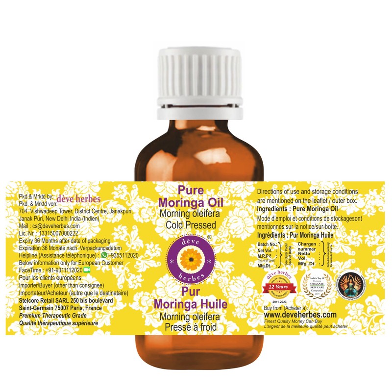Deve Herbes Pure Moringa Oil (Moringa Oleifera) Natural Therapeutic Quality