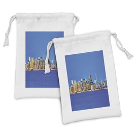 Lunarable USA Fabric Pouch Set of 2, San Francisco Cityscape as Seen from Treasure Island at Night Travel Destination, Small Drawstring Bag for Toiletries Masks and Favors, 9" x 6", Blue Orange Black