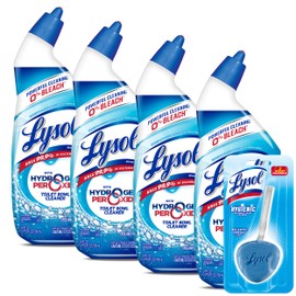 Lysol Bleach Free Hydrogen Peroxide Toilet Bowl Cleaner, Fresh, 24 Oz (Pack of 4) - With 1ct Auto In-The-Bowl Toilet Cleaner, Atlantic Fresh