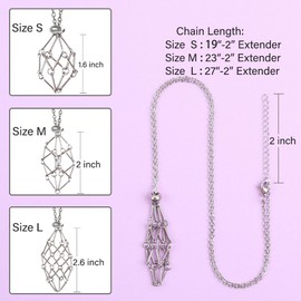 Crystal Holder Necklace - Stainless Steel Cage for Stone, Crystal Cage Necklace for Women Men Adjustable Length(Silvery-Small Medium Large)
