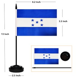 Honduras Desk Flag Set, 2 Pack Honduran Table Office Flags, Small Mini Desktop Flag With 12" Solid Black Pole, Black Base, Miniature Desktop Flag