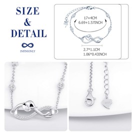 INFINIONLY Women's / Girls' Necklace Pendant, Earring and Bracelets, 925 Sterling Silver Jewellery Sets, Elephant and Infinity Symbol Jewellery Set, Silver, Inlaid Zircon, Sterling Silver, Cubic