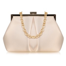 Popizard Evening Purse for Women - Beige Clutch Bag Small PU Leather Evening Clutch Purse Removable Crossbody Chain Handbag with Clasp Closure