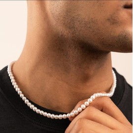 Pearl Necklace For Men 6mm Faux Pearl Chain Necklace Mens Necklace 20inch Length Pearl Choker Necklace White Pearl Necklace Men Jewelry Gifts