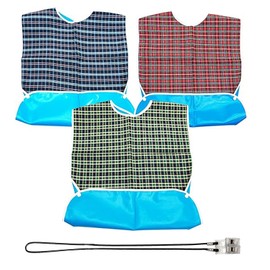 AMANDELIZABE Adult Bib Washable with 1 PU Towel Clip, Black, for Seniors, Red, Green, Blue, L, Pack of 3, Red, Green, Blue, One Size, Red, green, blue