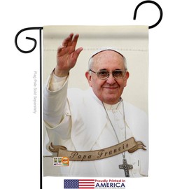 Ornament Collection GS192162-P3-03 Papa Francis Inspirational Faith & Religious Impressions Decorative Vertical 13" x 18.5" Garden Flag Set Metal Fansy Wall Bracket Hardware
