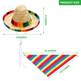 Dog Sombrero Hat and Dog Triangle Scarf Bib, Multicolored Sombrero Costume Rainbow Mouth Towel for Small Pets Mexican Party Decorations