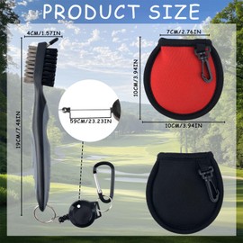 AYNKH 2PCS Golf Ball Cleaning Bag,1PCS Golf Club Brush,Double Sided Nylon and Steel Brush,Double Layer Waterproof Golf Ball Cleaning Bag, Men's Golf Accessory Gift- with Ring Clip