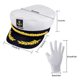 PERFETSELL Captain's Hat Adjustable Navy Hat White Captain Hat with a Pair of Gloves Fancy Dress Costume Accessories for Children Women Men Boys Carnival Party Theme Party Carnival Party Carnival
