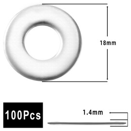 1/4" x 3/4" OD Stainless Flat Fender Washers，3/4" Outside Diameter, 2/25" Thickness，100 Pack，18-8 (304) Stainless Steel