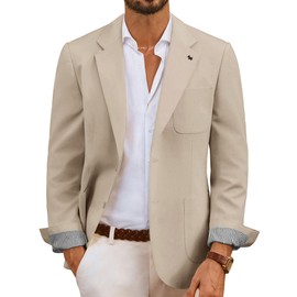 Men's Regular Fit Suit Blazer Lightweigh Wrinkle Free Two Buttons Blazer Jacket Khaki, S