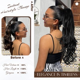 26 Inch Ponytail Extension for Black Women, Long Layered Pony Tails Hair Extensions, Drawstring Ponytail for Black Women, Wavy Synthetic Hair Extensions Ponytail for Daily Use (Color: Black)