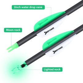 DEEPOWER 31 inch 100% Carbon Arrows with Fixed Blade Broadhead and Lighted Nocks 6 Pack for Compound Bow and Recurve Bow Shaft Spine 300/350/400/500