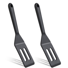 2 Pack Thin Egg Spatula Flipper Black Small Omelette Spatula Turner Silicone Heat Resistant Non Stick Cooking Spatula Long Crepe Pancake Spatula for Cooking Omelet Pancake Burgers Pizza Steak Crepes