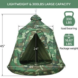 TLSUNNY Hanging Tree Tent for Kids Adults, Hanging Tent Indoor Outdoor 45 H x 44 Diam, Portable Waterproof Play Tent w/LED Lights String, Tree House Swing Pod, Hangout Huggle pod Ceiling Hammock 330LB