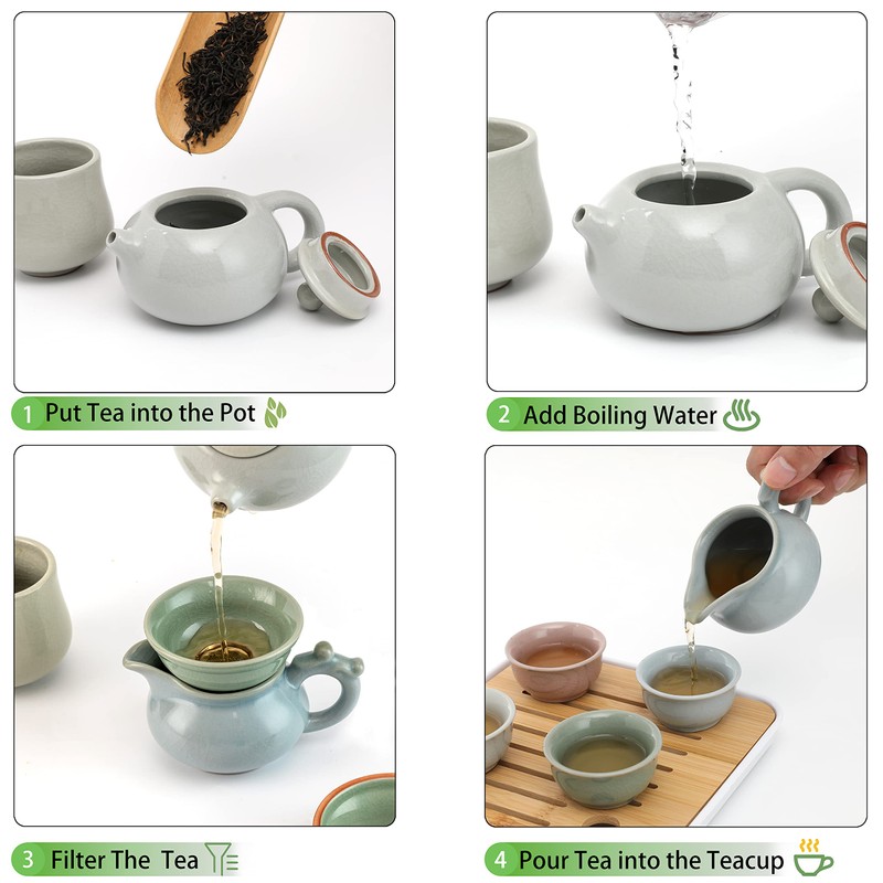 Ceramic Kungfu Tea Sets 12 Piece,Mini Protable Travel Tea Set