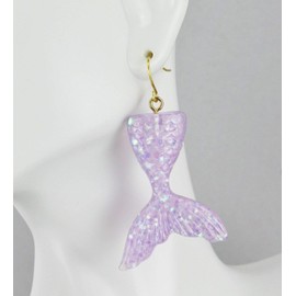 Purple sparkly mermaid earrings 2 1/8 long sea siren mermaid tail pendant Big R-2045