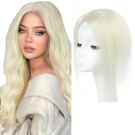 isheeny Hair Toppers For Women Real Human Hair White 8Inch Human Hair Topper for Women, 2 Clips Secure Hold, Realistic Artificial-Base Scalp for Thinning Hair & Hair Loss