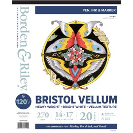 Borden & Riley #120V Bristol Heavyweight Vellum Pad, 14" x 17", 270 GSM, 20 White Sheets, 1 Pad Each (12VP141720)