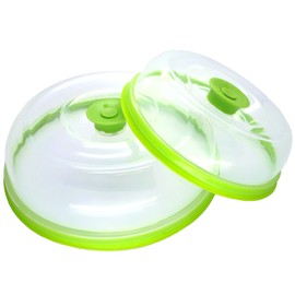 Press n Fresh Universal Vacuum Air-tight Food Sealer Container Plate Platter Lid Cover Topper Dome, Stackable, Dishwasher and BPA Free (9 & 7 inches, Green)