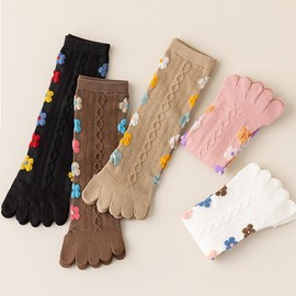 HOMSSEM Womens Girls Toe Socks Five Fingers Cute Colorful Ankle Athletic Running Toe Seperated (Flower Side 5Pair)