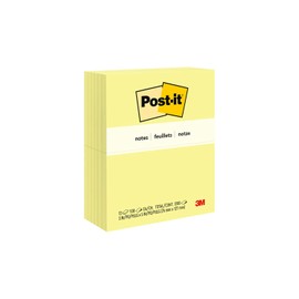 Notas Post-it - Notas adhesivas, 7.3 x 12.3 cm, amarillo canario, 12 unidades por paquete