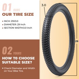 MetersGod 2 Pcs, 29 x 3.0 Bike Tires, Durable Folding 29 Inch 76-622 29x3.0 Mountain Bicycle Tires, Replacement Bike Tires for Mountain MTB Off-Road Bicycle, Clincher