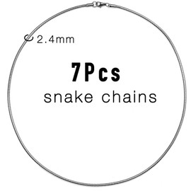 Stino - 7 cadenas de acero inoxidable sin giro para hacer joyas, collar de plata a granel, Figaro, serpiente, cuerda, rolo, 50.8 cm (20 pulgadas9, Acero inoxidable, Sin piedra preciosa