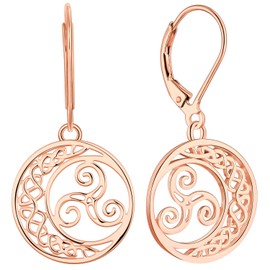 YL Celtic Knot Earrings 925 Sterling Silver Triskele Dangle Drop Earrings 18k Rose Gold Triskelion Moon Leverback Jewelry for Women