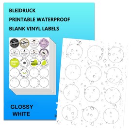 Bleidruck Glossy White Round Labels, 2 Inch Diameter, 120 Count, Waterproof, Inkjet & Laser Compatible, Multi-Purpose Labels