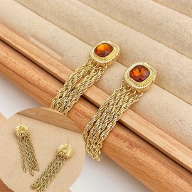 TseenYi Long Chain Tassel Earrings Red Gemstone Earrings Gold Tassel Drop Long Earrings Chandelier Earrings Jewelry for Women and Girls Gifts