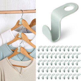 Pack of 50 Clothes Hangers, Space-Saving BOZILY Hangers, Connecting Hooks, Hooks, Hangers, Clip Drop, Connection Handle for Wardrobe (Green)